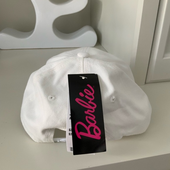 URBAN OUTFITTERS X BARBIE White Pink Adult Snap Back Cap Hat Flat Brim BRAND NEW - Picture 10 of 11